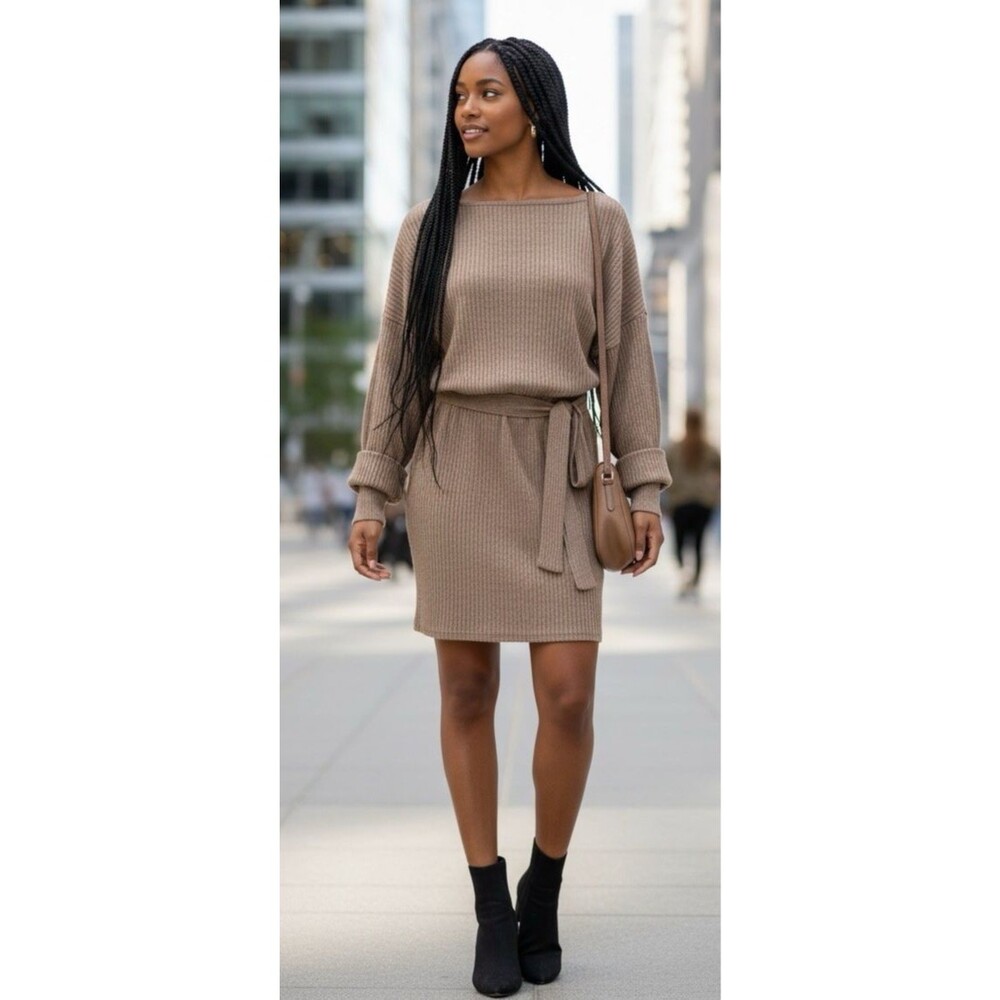 Kindred NEW! mini dress w/tie beige stretch boatneck XL city comfort